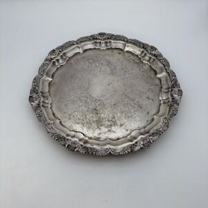 Poole Silver-Plated Copper Large Round Footed Platter with Etching and Textured